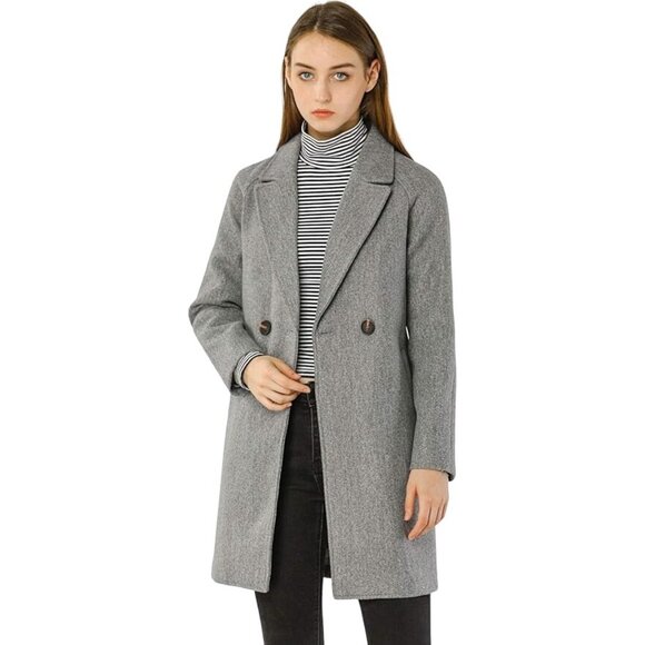 Allegra K Women's Notched Lapel Double Breasted Raglan Coat Small Grey NWT - Picture 2 of 5